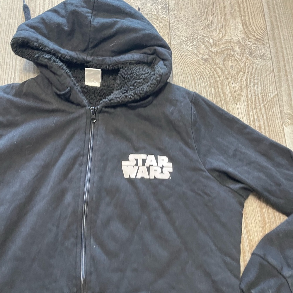 Vintage Star Wars faux fur lined hooded zip up jacket sweatshirt Darth Vader S - Picture 3 of 7